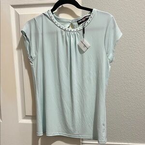 Michael Kors Light Blue Blouse with Pearl Accents